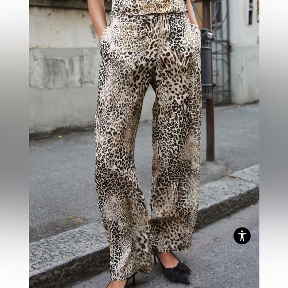Zara Pants - Zara Animal Print Straight Leg pants Trousers Brown Beige Black Size L